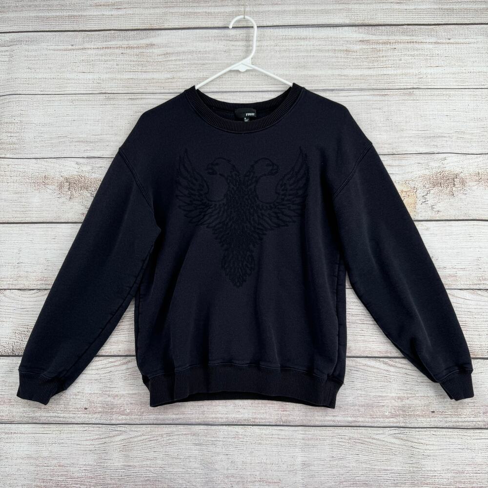 Aritzia Wilfred Free Eagle Embroidered Crewneck Sweatshirt Womens Small Black